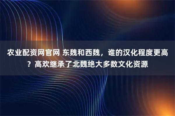 农业配资网官网 东魏和西魏，谁的汉化程度更高？高欢继承了北魏绝大多数文化资源